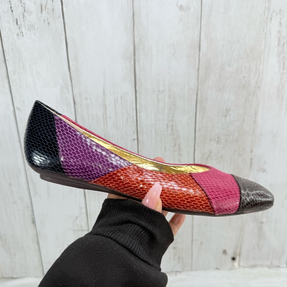 VTG  90s color block Rouge Embossed Snake Skin Faux Leather Ballet Flats Sz 6.5